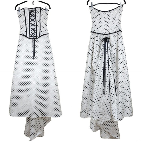 Jessica McClintock Dresses & Skirts - Jessica Mcclintock Gunne Sax Dress White Polka Dot Tea Corset Evening Gown Vtg 4